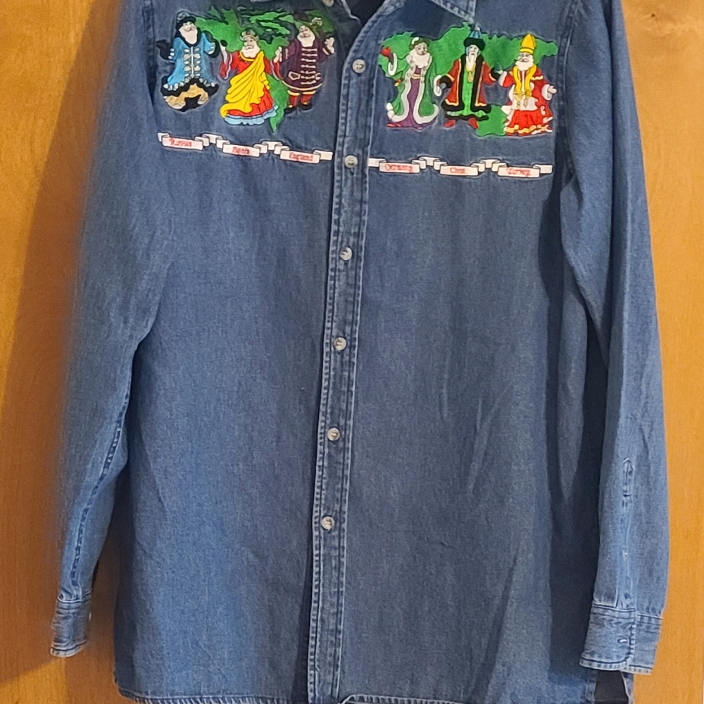 Vintage Christmas Denim International Santa Shirt
